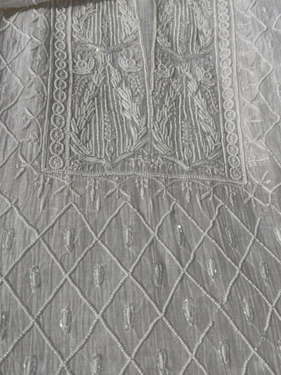 Lucknowi Chikankari Unstitched Straight Suit Set with Heavy Moti & Cutdana Work