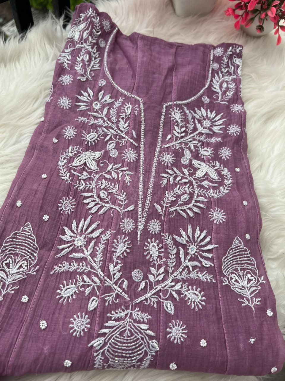 Lucknowi Chikankari Unstitched Mul Anarkali | Hand Embroidered Indian Ethnic Wear