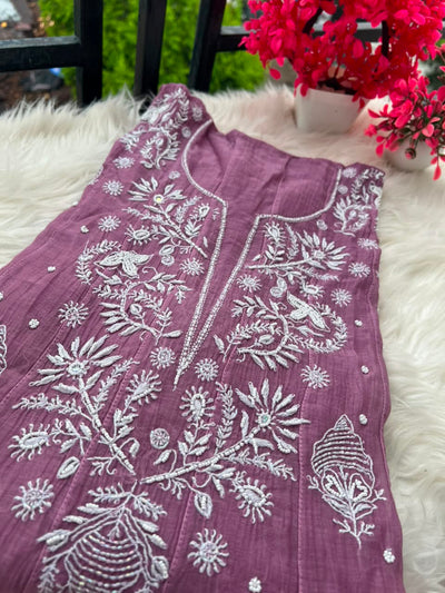Lucknowi Chikankari Unstitched Mul Anarkali | Hand Embroidered Indian Ethnic Wear