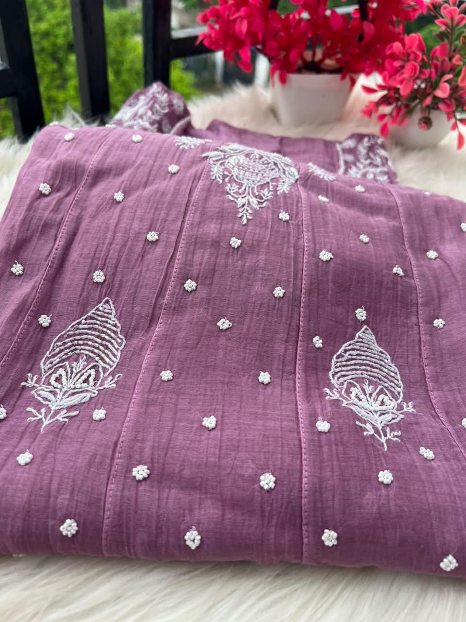 Lucknowi Chikankari Unstitched Mul Anarkali | Hand Embroidered Indian Ethnic Wear