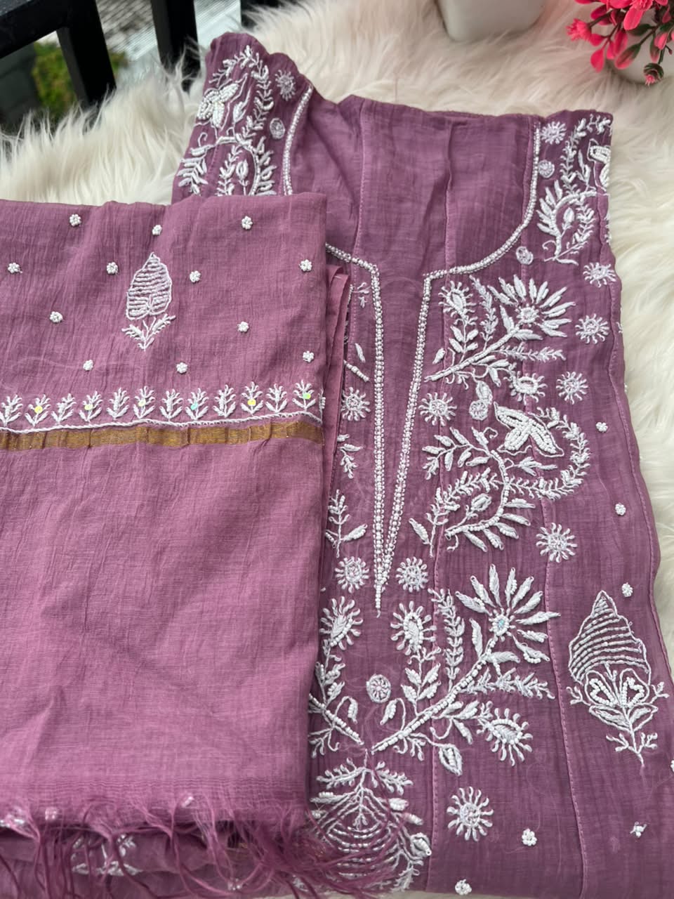 Lucknowi Chikankari Unstitched Mul Anarkali | Hand Embroidered Indian Ethnic Wear