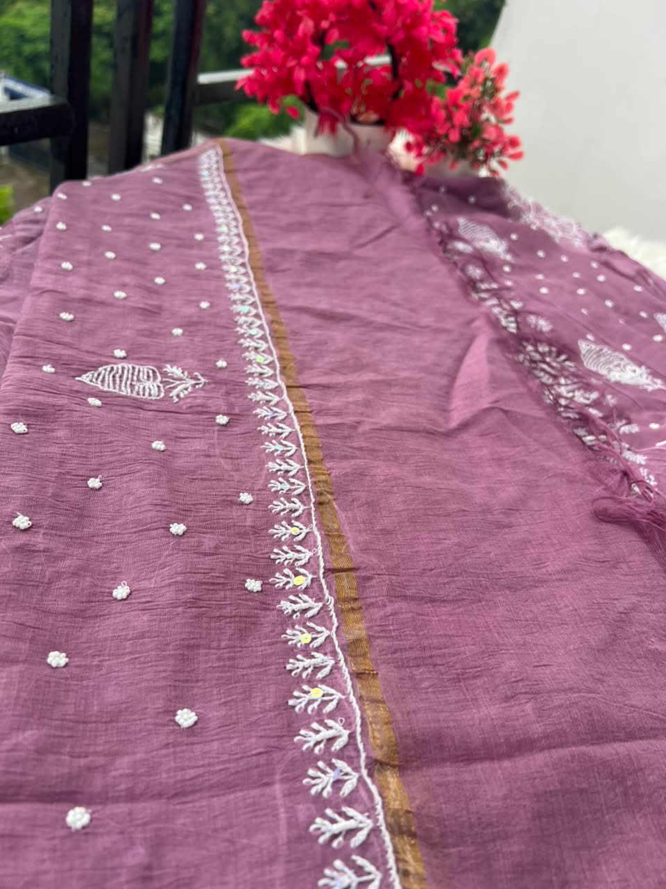 Lucknowi Chikankari Unstitched Mul Anarkali | Hand Embroidered Indian Ethnic Wear
