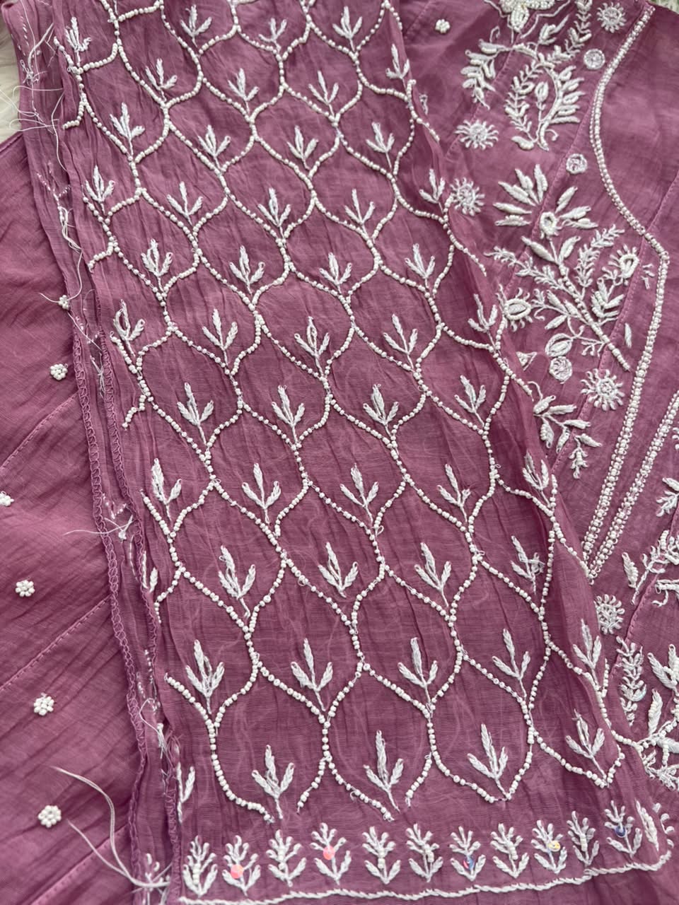 Lucknowi Chikankari Unstitched Mul Anarkali | Hand Embroidered Indian Ethnic Wear