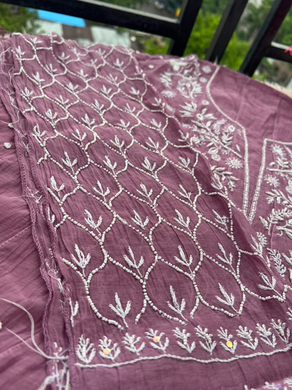 Lucknowi Chikankari Unstitched Mul Anarkali | Hand Embroidered Indian Ethnic Wear