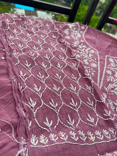 Lucknowi Chikankari Unstitched Mul Anarkali | Hand Embroidered Indian Ethnic Wear