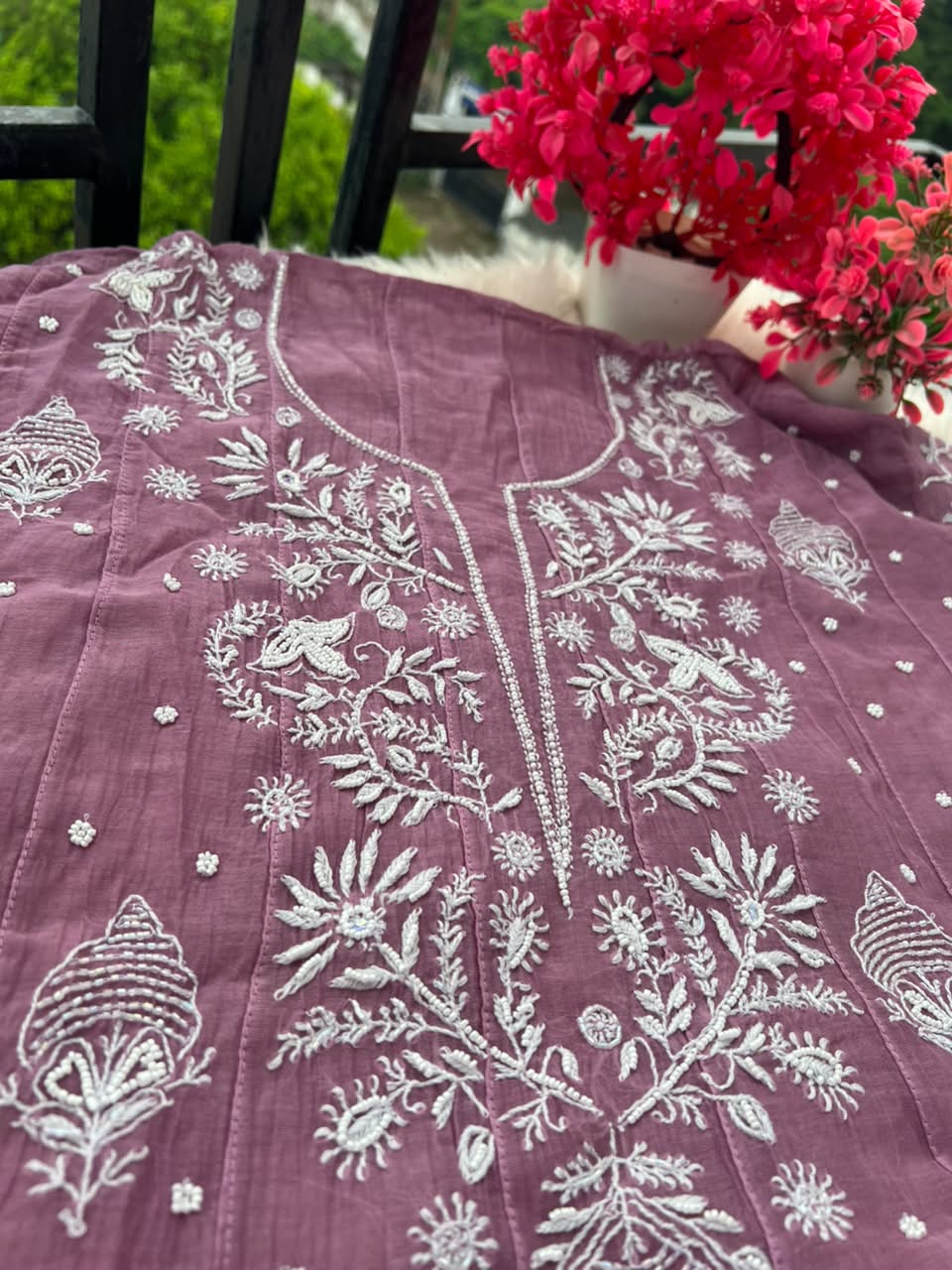 Lucknowi Chikankari Unstitched Mul Anarkali | Hand Embroidered Indian Ethnic Wear