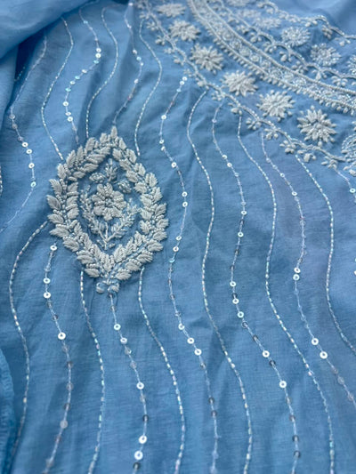 Lucknowi Chikankari Unstitched Mul Chanderi Straight Suit Set