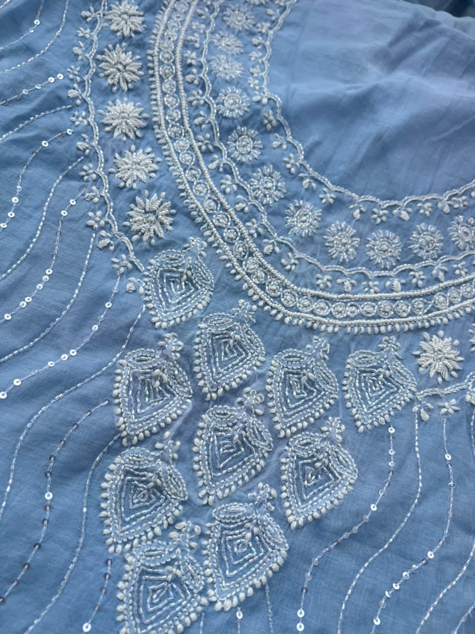 Lucknowi Chikankari Unstitched Mul Chanderi Straight Suit Set