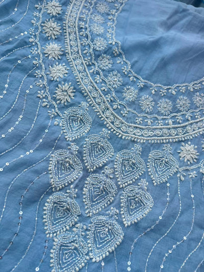 Lucknowi Chikankari Unstitched Mul Chanderi Straight Suit Set