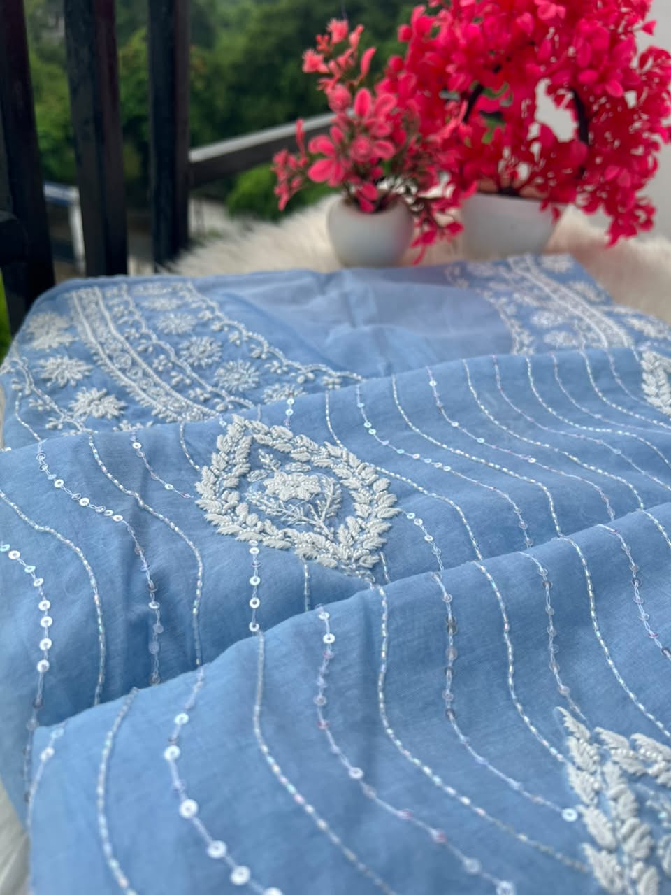 Lucknowi Chikankari Unstitched Mul Chanderi Straight Suit Set