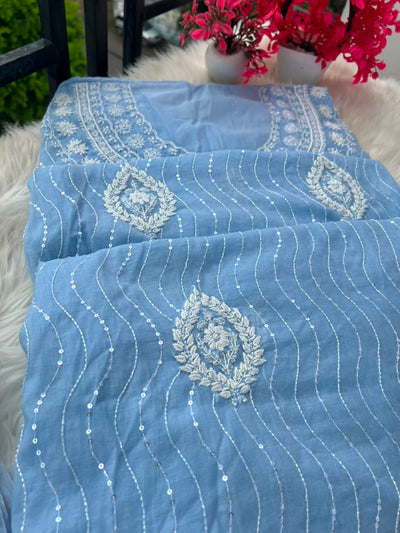Lucknowi Chikankari Unstitched Mul Chanderi Straight Suit Set