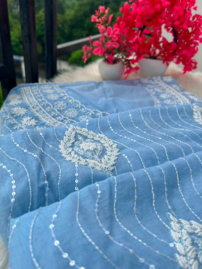 Lucknowi Chikankari Unstitched Mul Chanderi Straight Suit Set