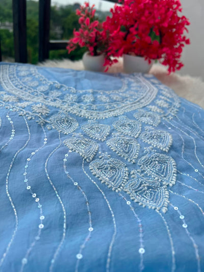 Lucknowi Chikankari Unstitched Mul Chanderi Straight Suit Set