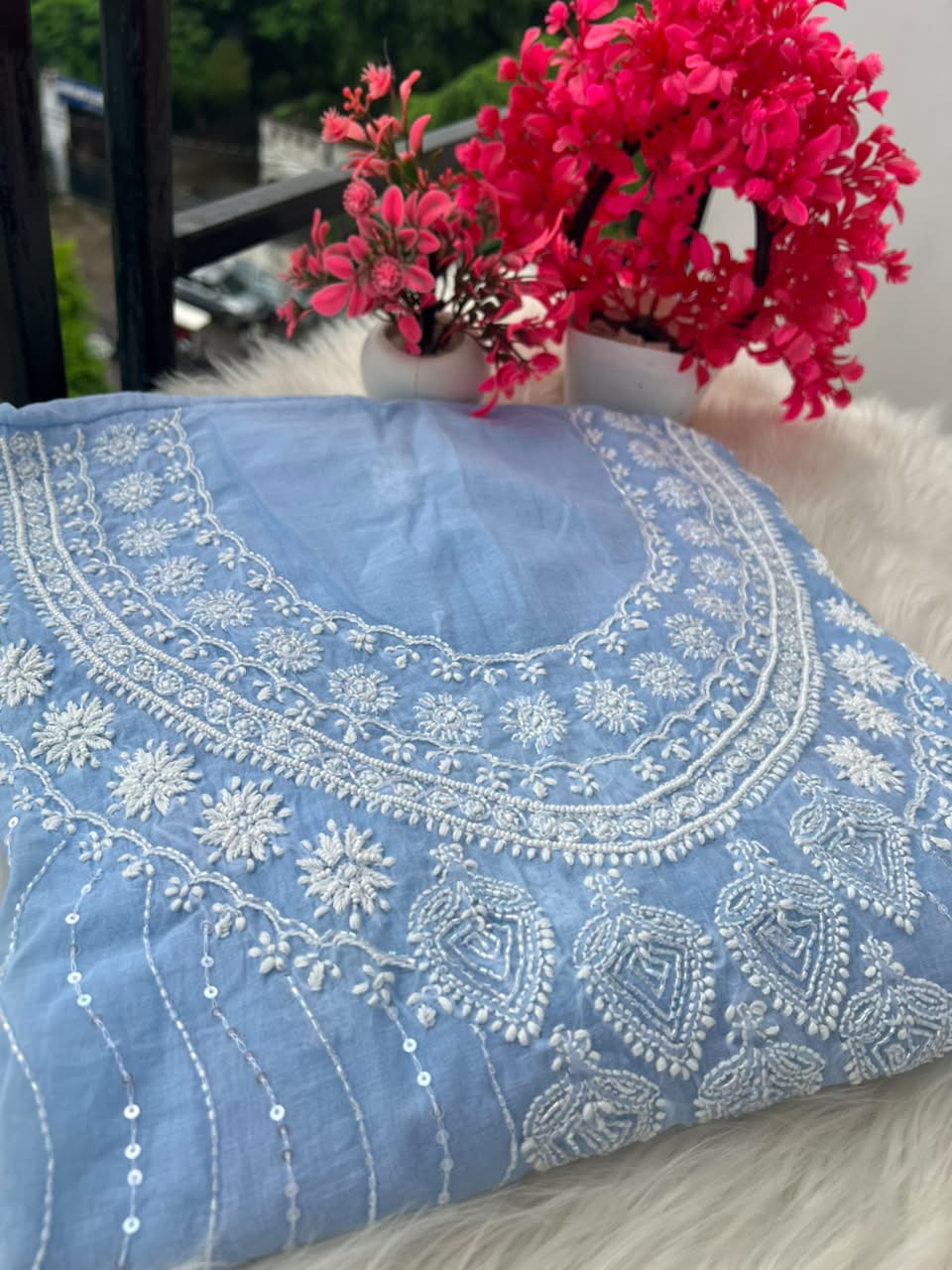 Lucknowi Chikankari Unstitched Mul Chanderi Straight Suit Set