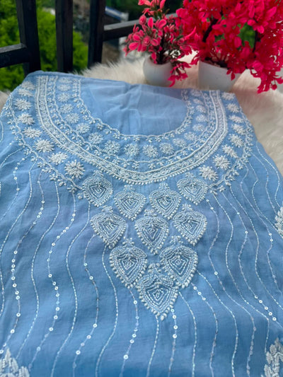 Lucknowi Chikankari Unstitched Mul Chanderi Straight Suit Set