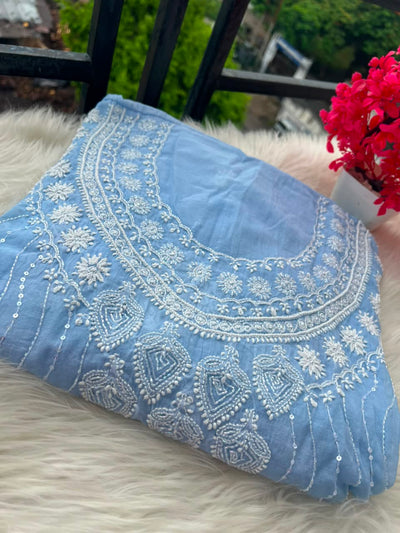 Lucknowi Chikankari Unstitched Mul Chanderi Straight Suit Set