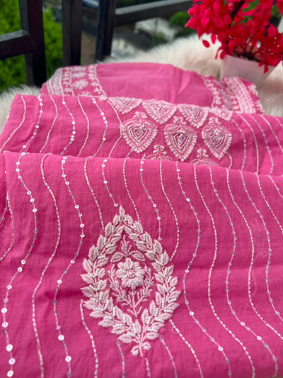Lucknowi Chikankari Unstitched Mul Chanderi Straight Suit Set
