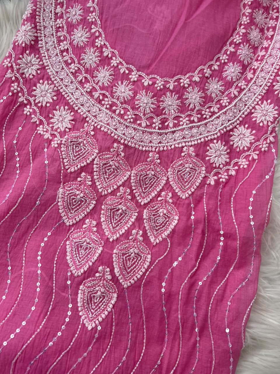 Lucknowi Chikankari Unstitched Mul Chanderi Straight Suit Set