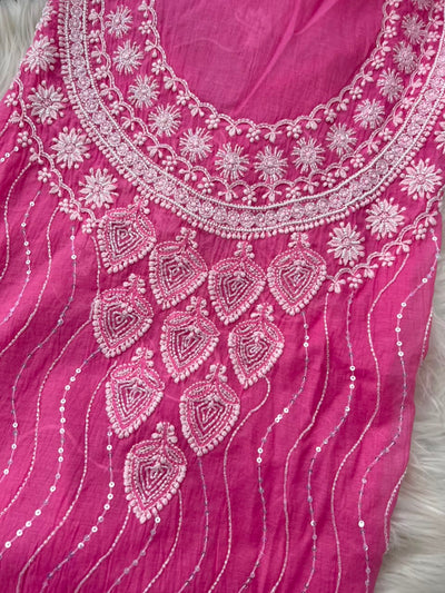 Lucknowi Chikankari Unstitched Mul Chanderi Straight Suit Set