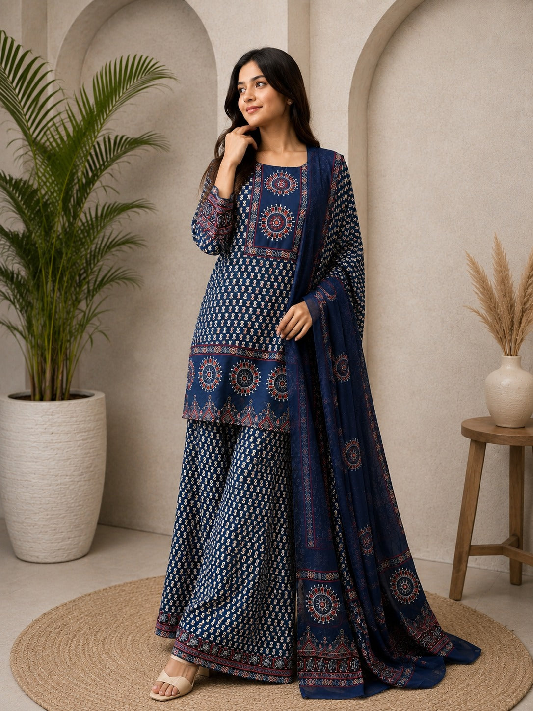 Cotton Palazzo Set with Sequin Embroidery Work