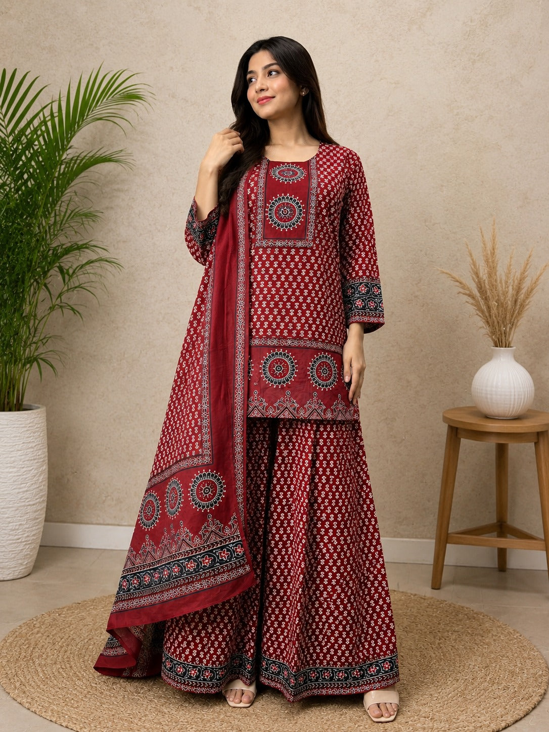 Cotton Palazzo Set with Sequin Embroidery Work