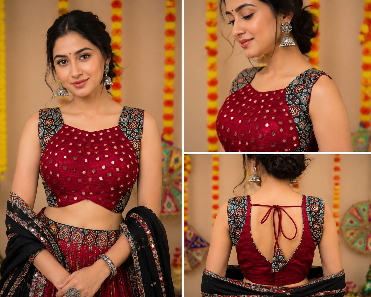 Mashru Silk Sleeveless Mirror Work Blouse