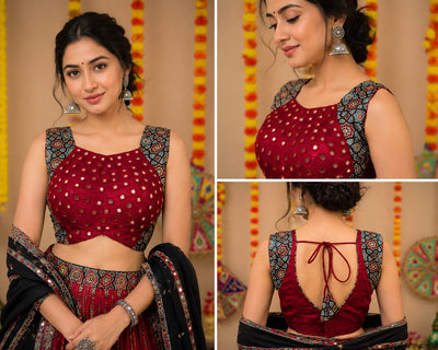 Mashru Silk Sleeveless Mirror Work Blouse
