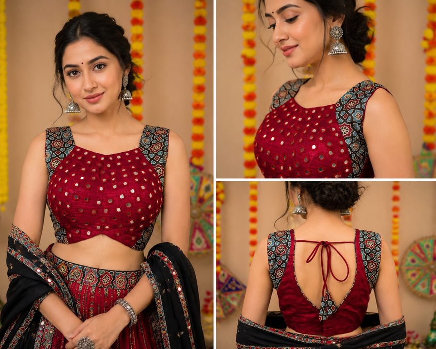 Mashru Silk Sleeveless Mirror Work Blouse