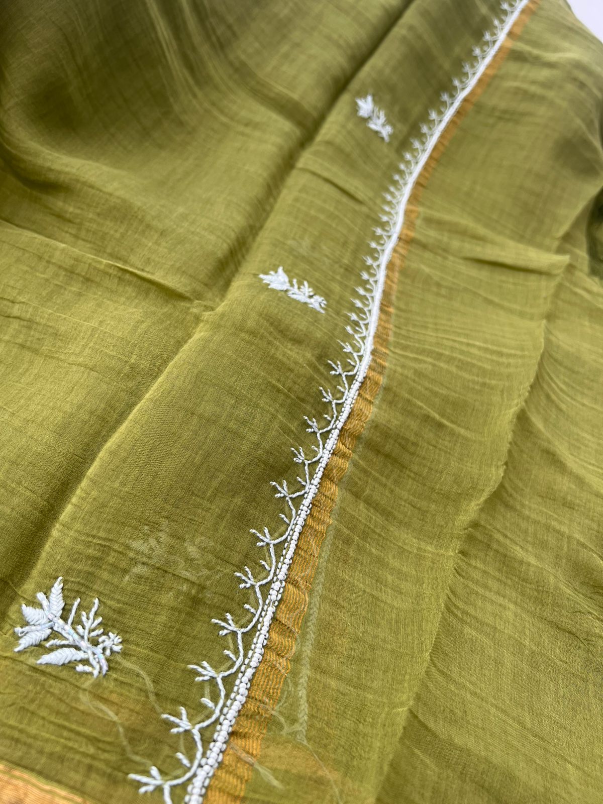 Lucknowi Chikankari A-Line Mul Chanderi Suit with Pearl & Cutdana Work and Dupatta | Elegant Women’s Ethnic Wear