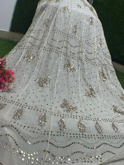 Lucknowi Chikankari Mul Chanderi Mukaish Unstitched Anarkali Suit with Dupatta