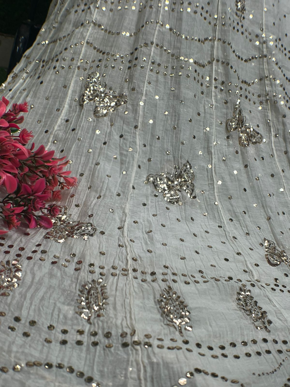 Lucknowi Chikankari Mul Chanderi Mukaish Unstitched Anarkali Suit with Dupatta