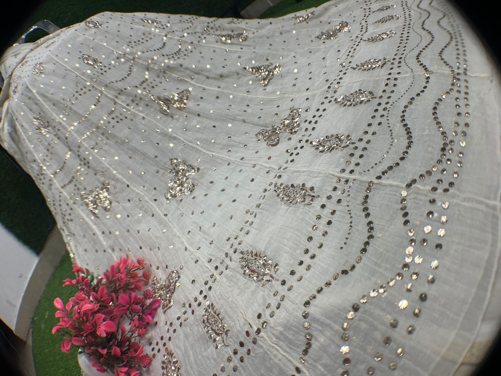 Lucknowi Chikankari Mul Chanderi Mukaish Unstitched Anarkali Suit with Dupatta
