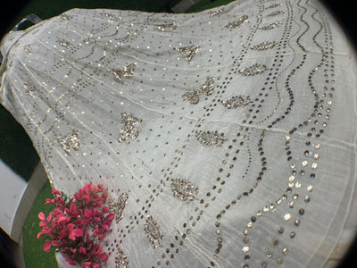 Lucknowi Chikankari Mul Chanderi Mukaish Unstitched Anarkali Suit with Dupatta