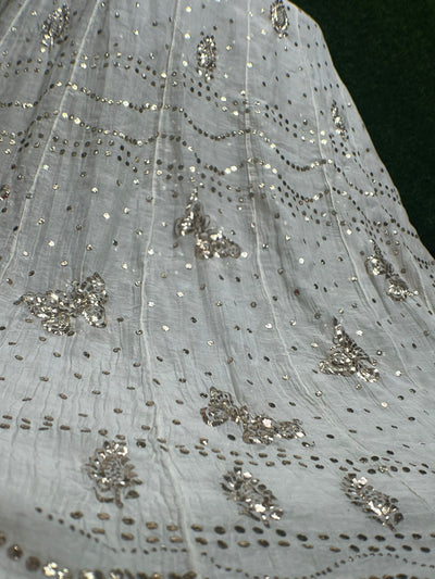 Lucknowi Chikankari Mul Chanderi Mukaish Unstitched Anarkali Suit with Dupatta