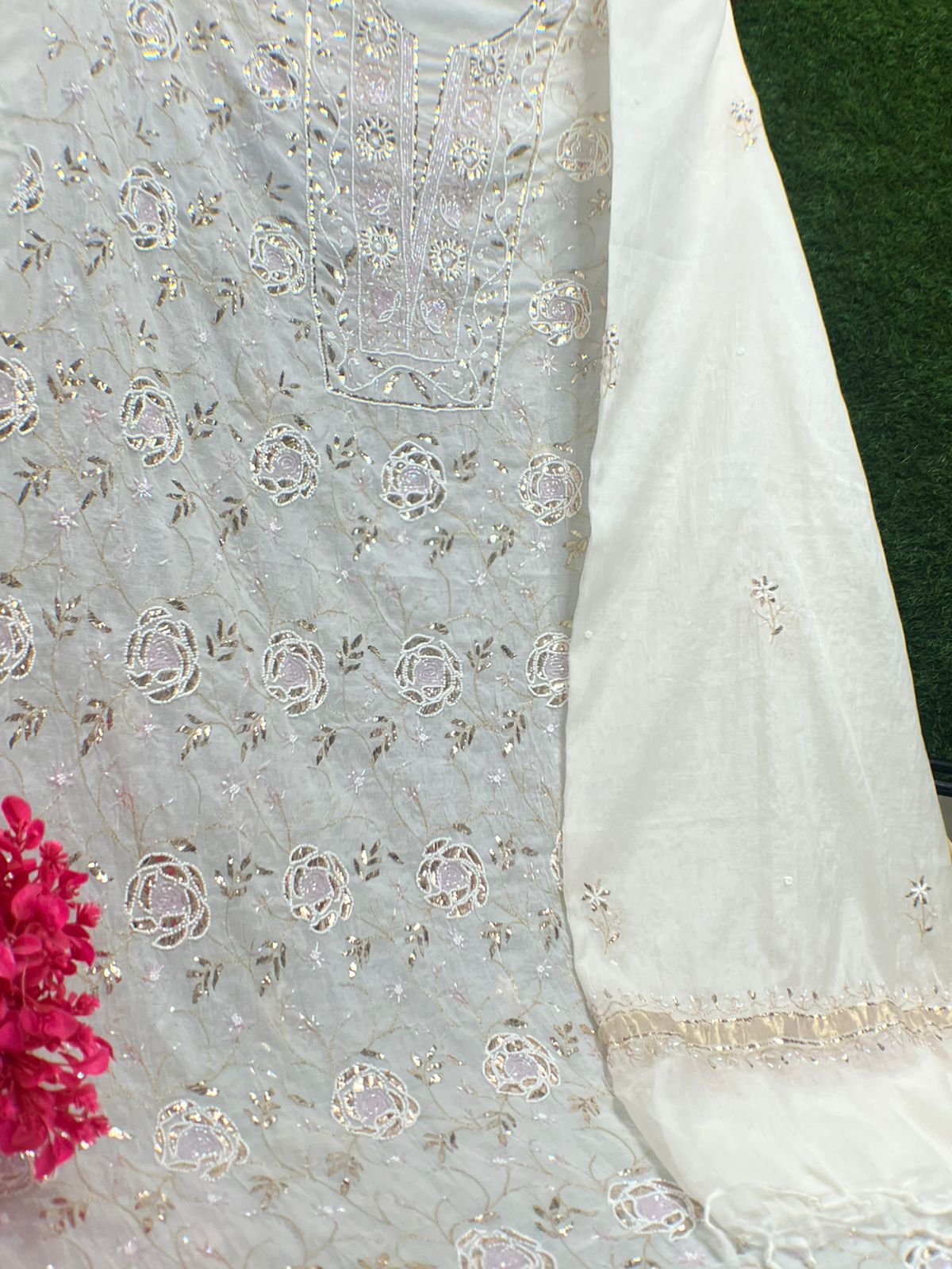 Lucknowi Chikankari Unstitched Mul Chanderi Straight Suit Set with Matching Dupatta