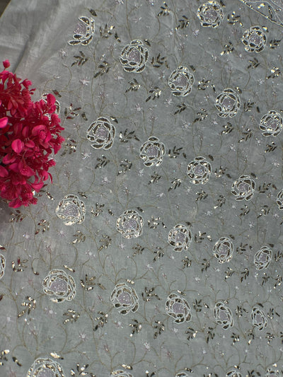 Lucknowi Chikankari Unstitched Mul Chanderi Straight Suit Set with Matching Dupatta