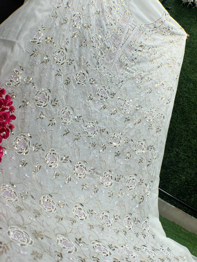 Lucknowi Chikankari Unstitched Mul Chanderi Straight Suit Set with Matching Dupatta