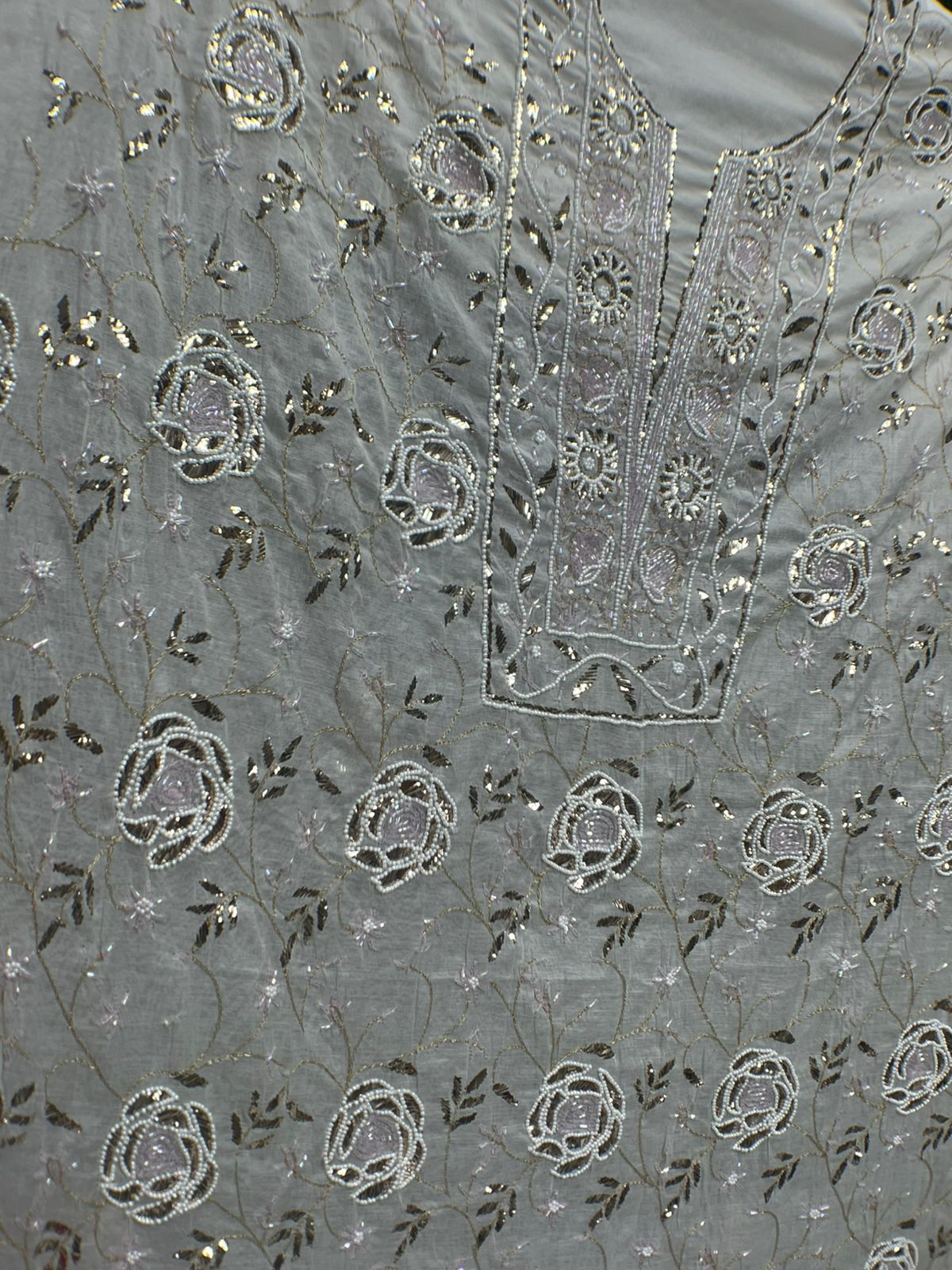 Lucknowi Chikankari Unstitched Mul Chanderi Straight Suit Set with Matching Dupatta