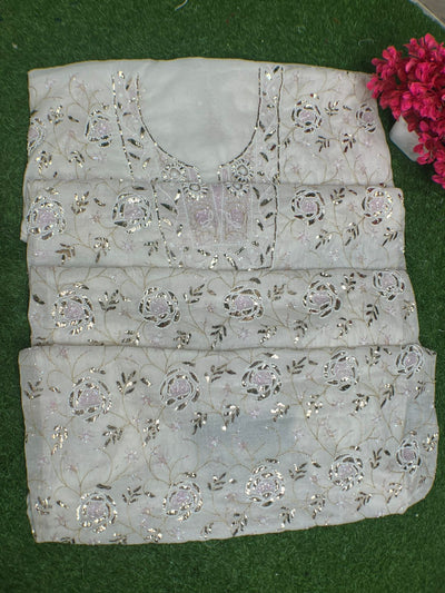 Lucknowi Chikankari Unstitched Mul Chanderi Straight Suit Set with Matching Dupatta