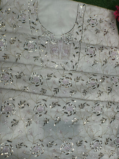 Lucknowi Chikankari Unstitched Mul Chanderi Straight Suit Set with Matching Dupatta