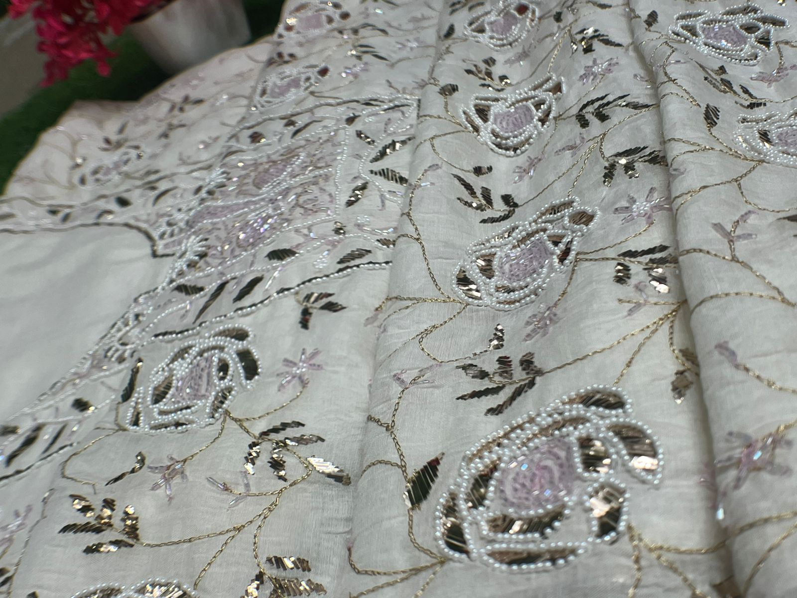 Lucknowi Chikankari Unstitched Mul Chanderi Straight Suit Set with Matching Dupatta