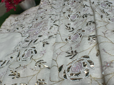 Lucknowi Chikankari Unstitched Mul Chanderi Straight Suit Set with Matching Dupatta