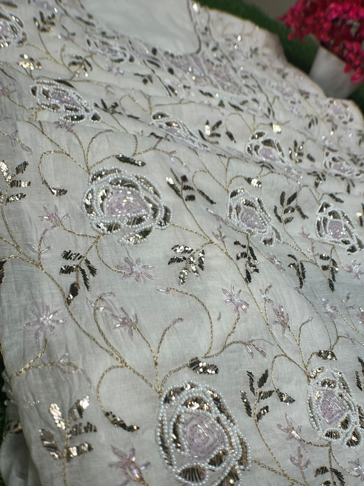 Lucknowi Chikankari Unstitched Mul Chanderi Straight Suit Set with Matching Dupatta