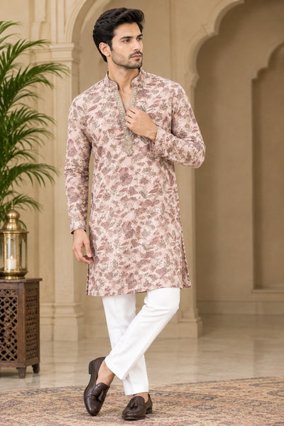 Men’s Silk Short Kurta with Digital Print | Traditional Ethnic Wear