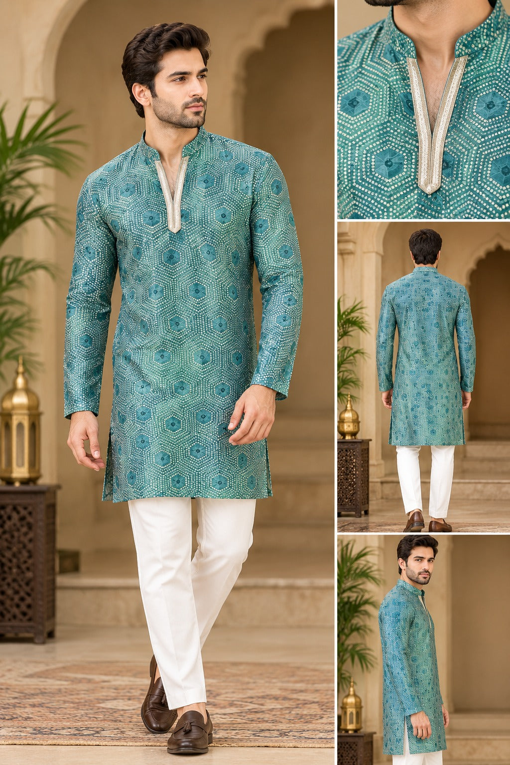 Men’s Silk Short Kurta with Digital Print | Traditional Ethnic Wear