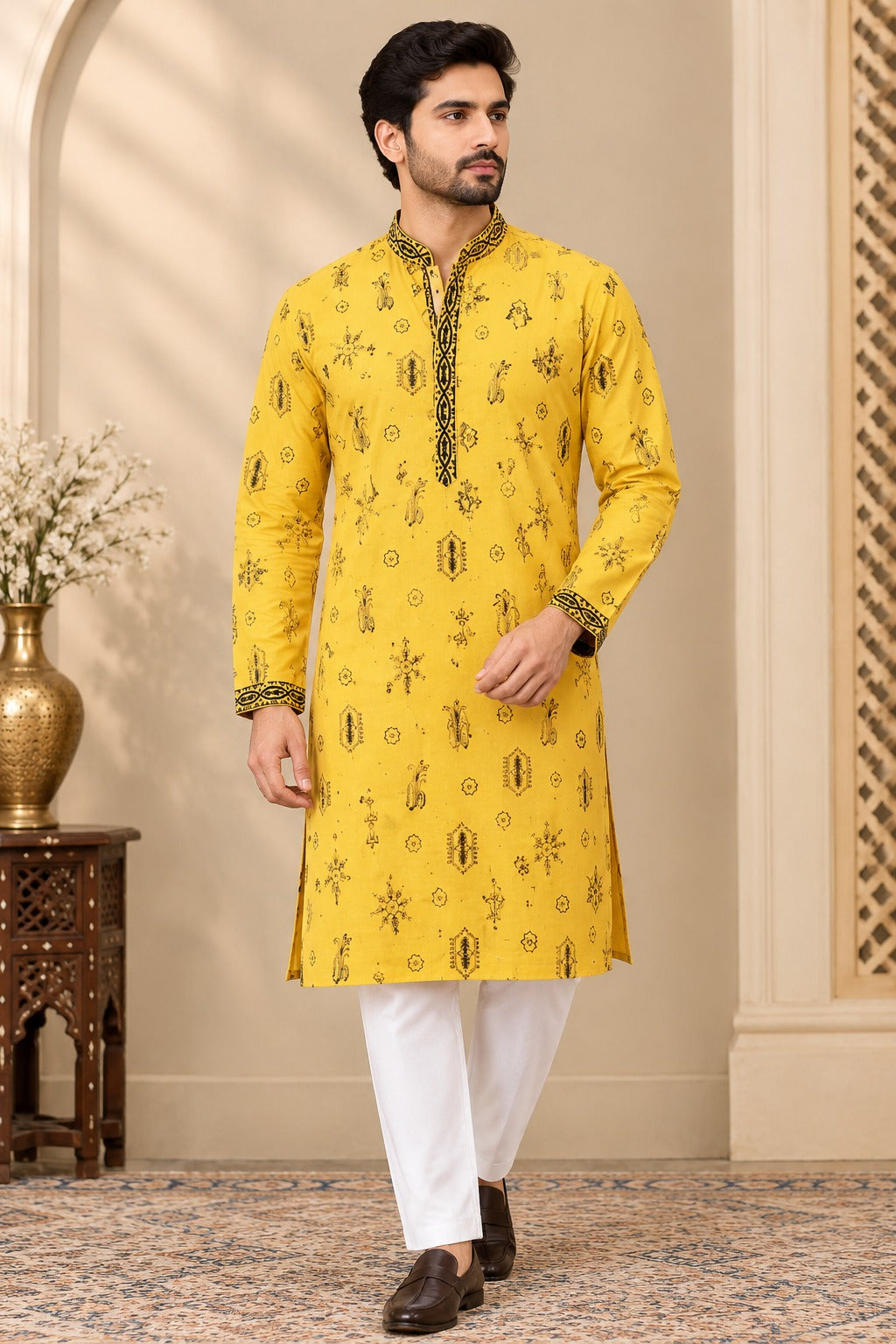 Men’s Roman Silk Embroidered Kurta Pant Set | Traditional Indian Wear