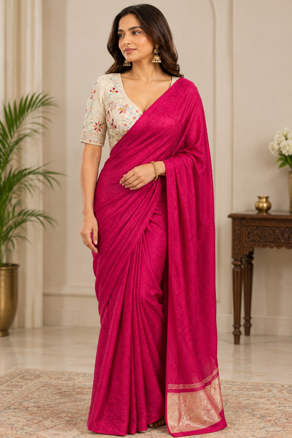 Modal Silk Saree with Lagdi Patta Gold Border