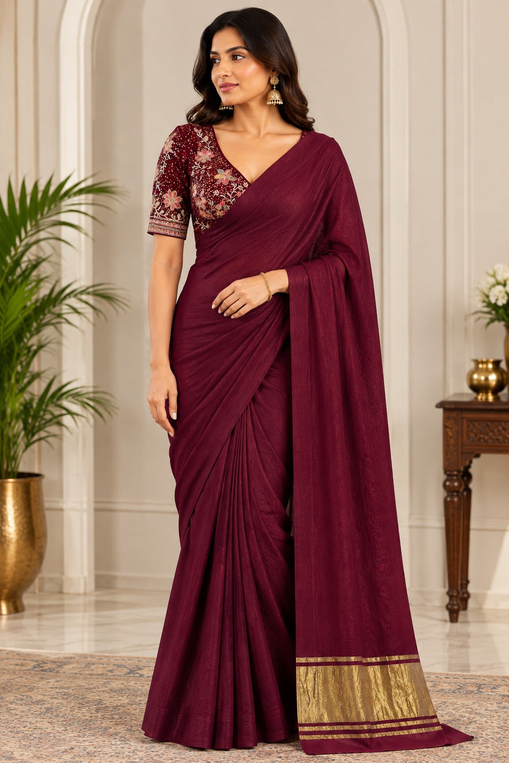 Modal Silk Saree with Lagdi Patta Gold Border
