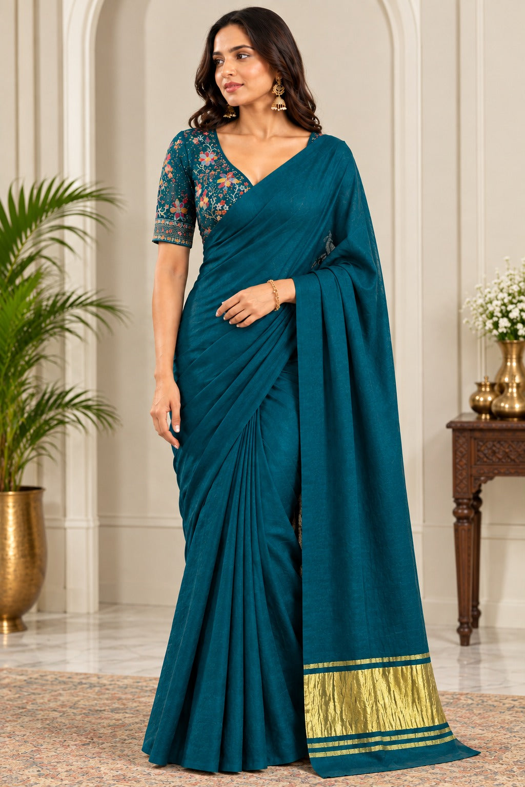 Modal Silk Saree with Lagdi Patta Gold Border