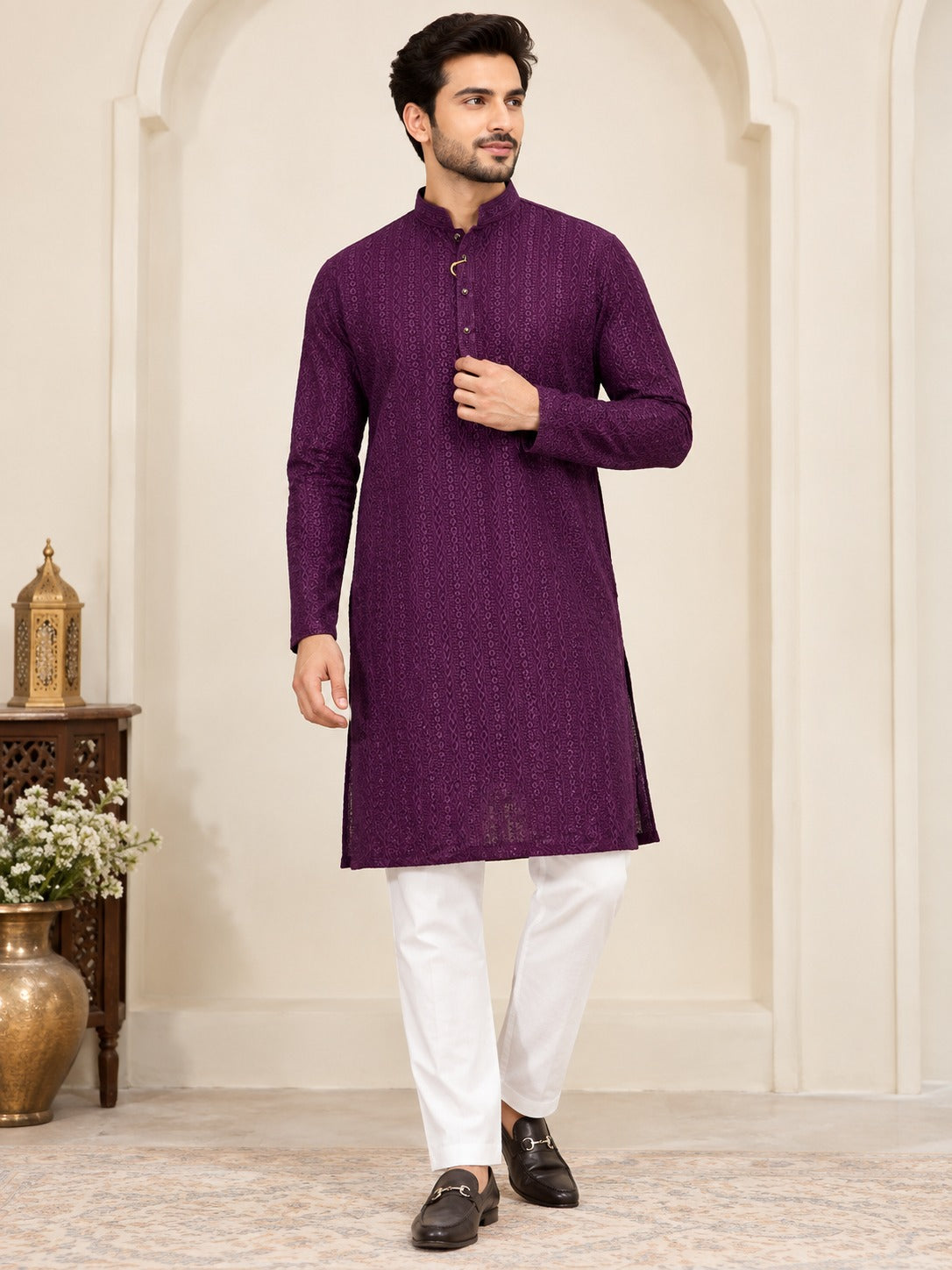 Chikankari Kurta Set with White Pants | Elegant Indian Ethnic Wear